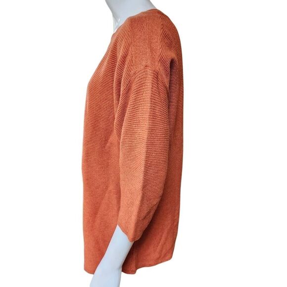 Chico's Orange Ribbed 3/4 Sleeve Sweater (2) - Picture 3 of 6